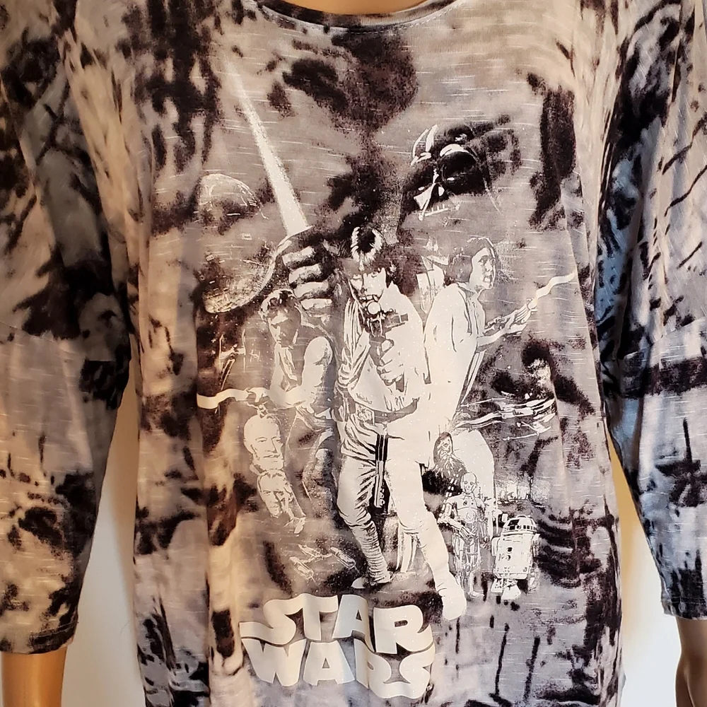 Rock & Republic Star Wars Womens L Tie-Dye Gray Sparkly Tunic Top Leia Skywalker - Picture 5 of 13